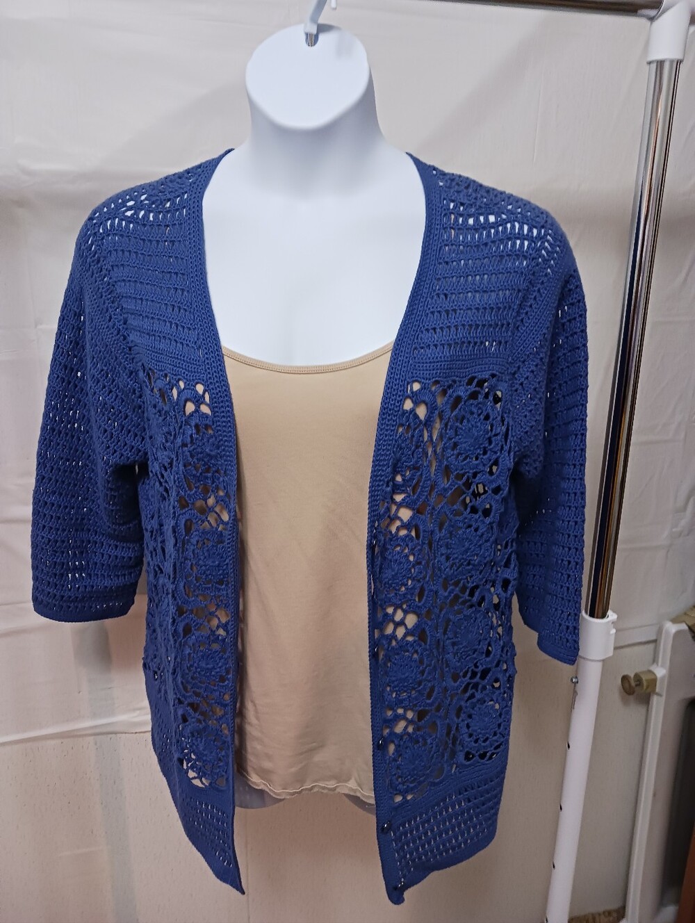 Liz Claiborne Royal Blue Crochet Swim Cover-Up Cardigan